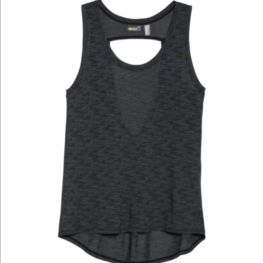 Zella Lean Routine Cut Out Back Workout Scoop Neck Burnout Tank Black Sz Medium